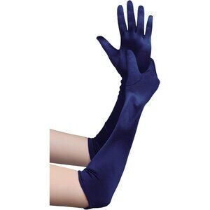 Women's Dark Blue Long Opera Party 20s Satin Gloves Stretchy Elbow Length